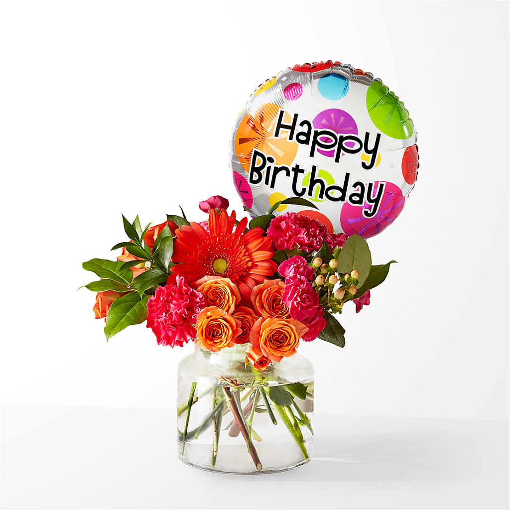 Fiesta Bouquet with Birthday Balloon – Pettles Flowers, Salina KS
