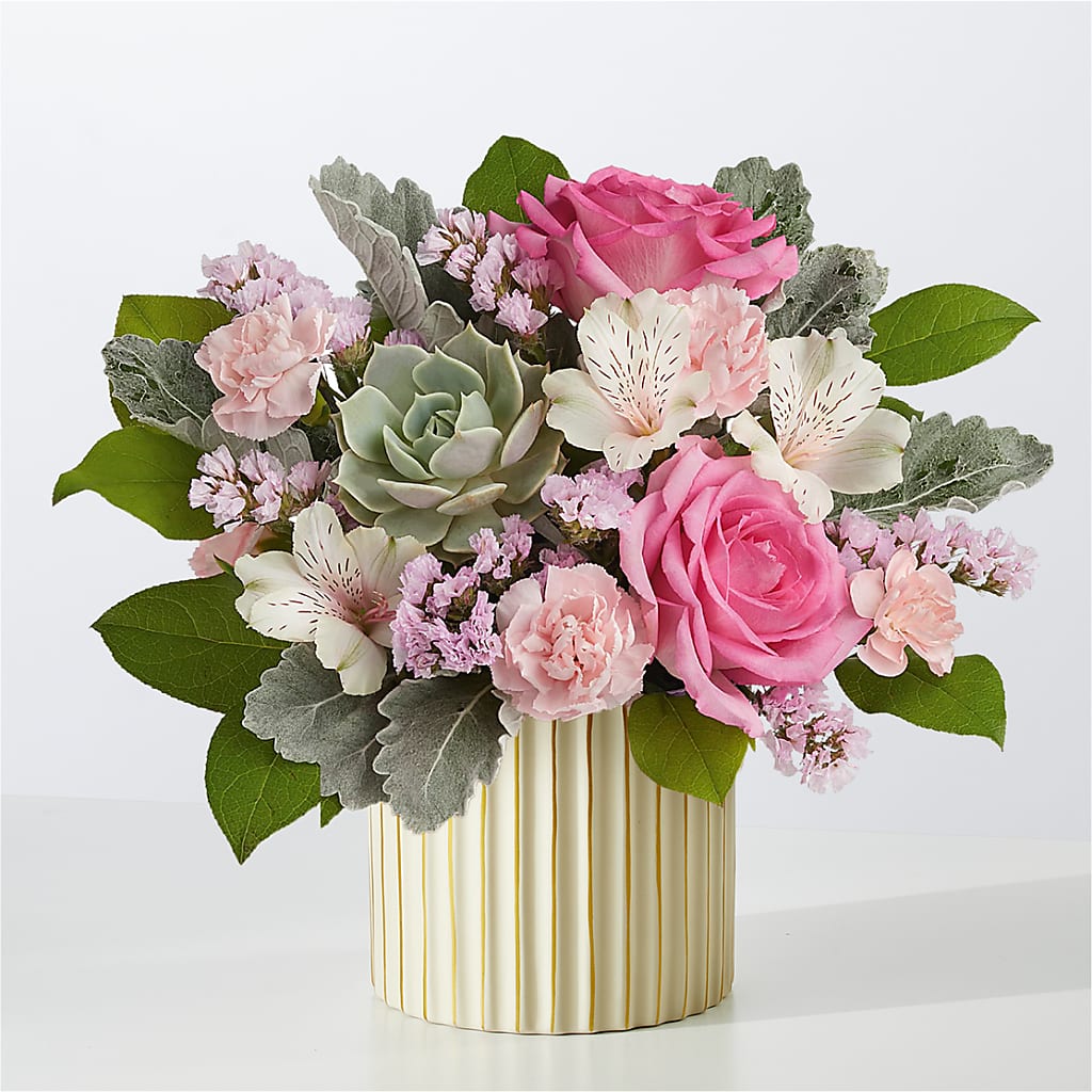 Dusty Rose Bouquet with Ivory Vase – Pettles Flowers, Salina KS