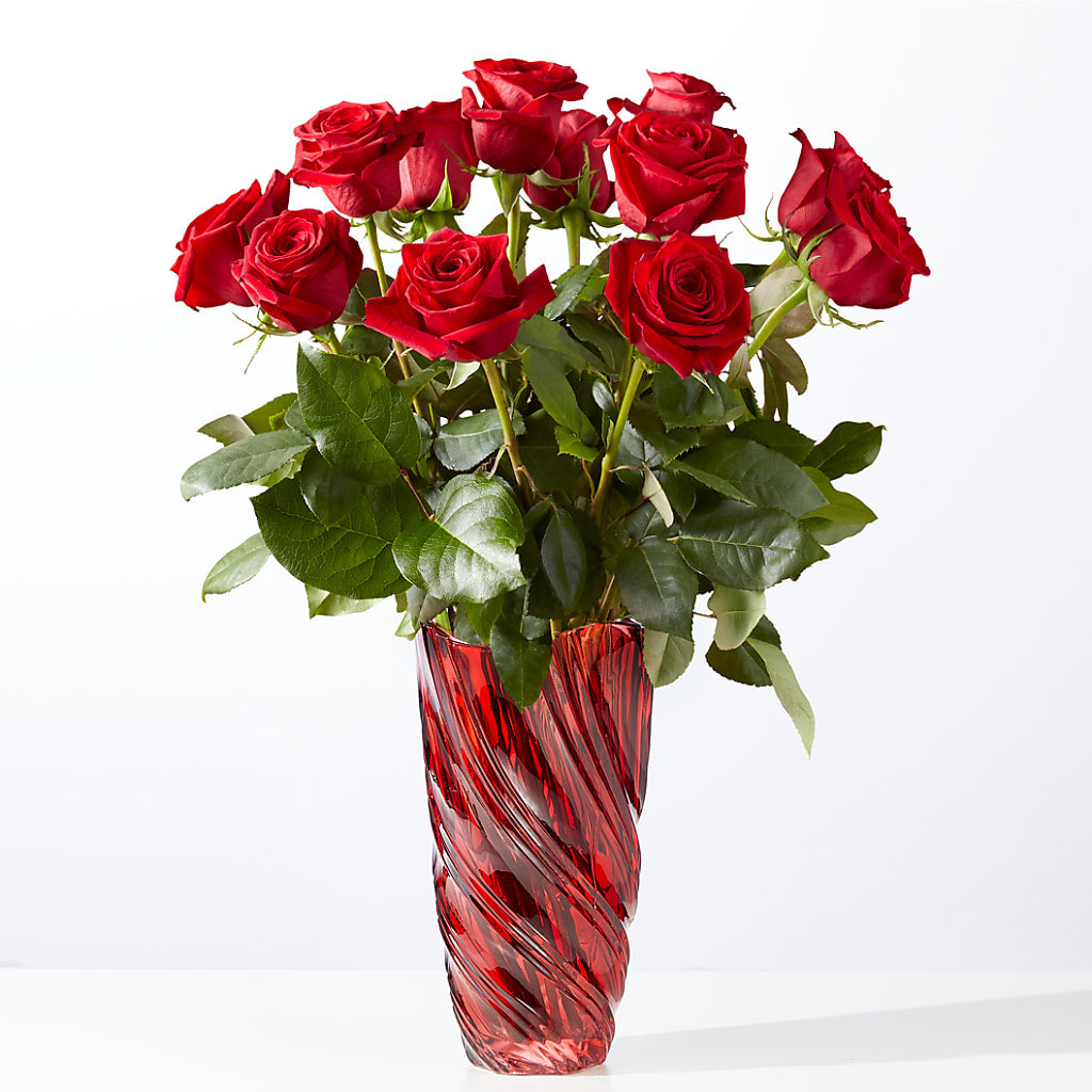 Classic Love Red Rose Bouquet with Luxe Swirl Vase – Pettles Flowers, Salina KS