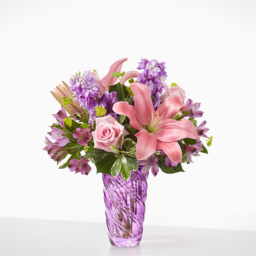 Precious Petals Bouquet with Luxe Swirl Vase – Pettles Flowers, Salina KS