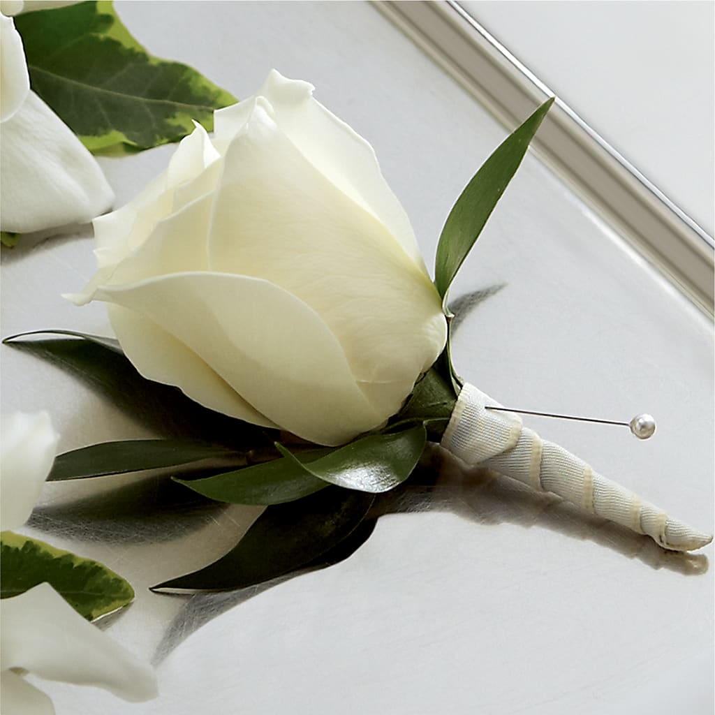 White Rose Boutonniere – Pettles Flowers, Salina KS