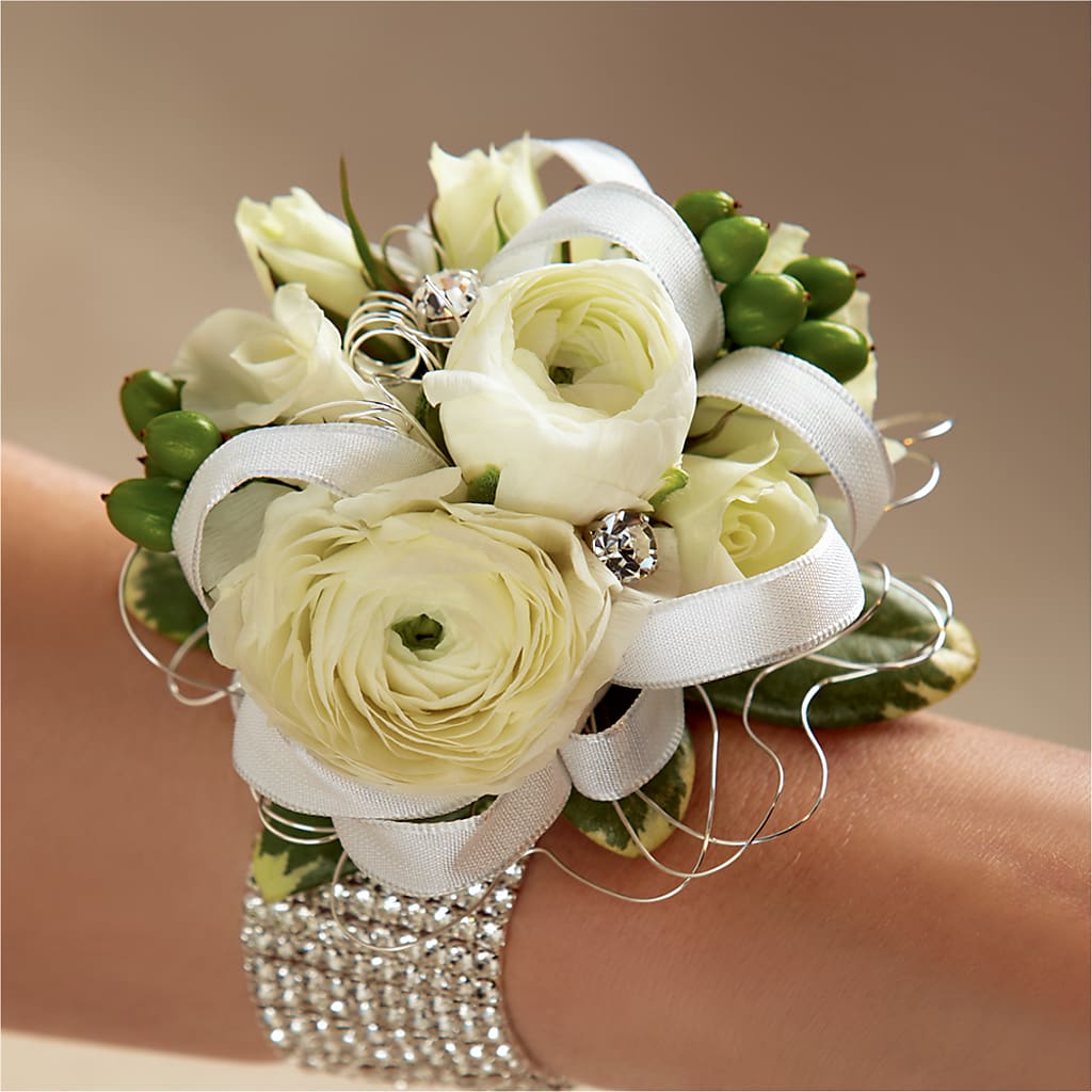 White Wedding Corsage – Pettles Flowers, Salina KS