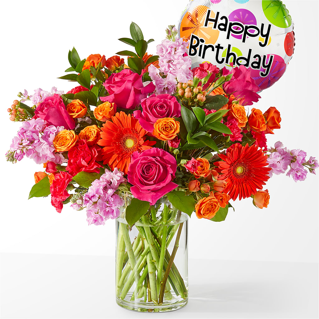 Bouquet Fiesta avec ballon d'anniversaire