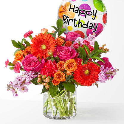 Bouquet Fiesta avec ballon d'anniversaire