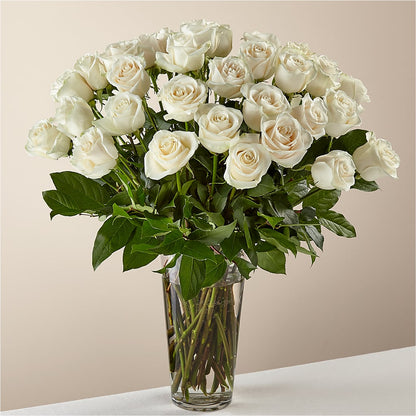 Ramo de rosas blancas de tallo largo