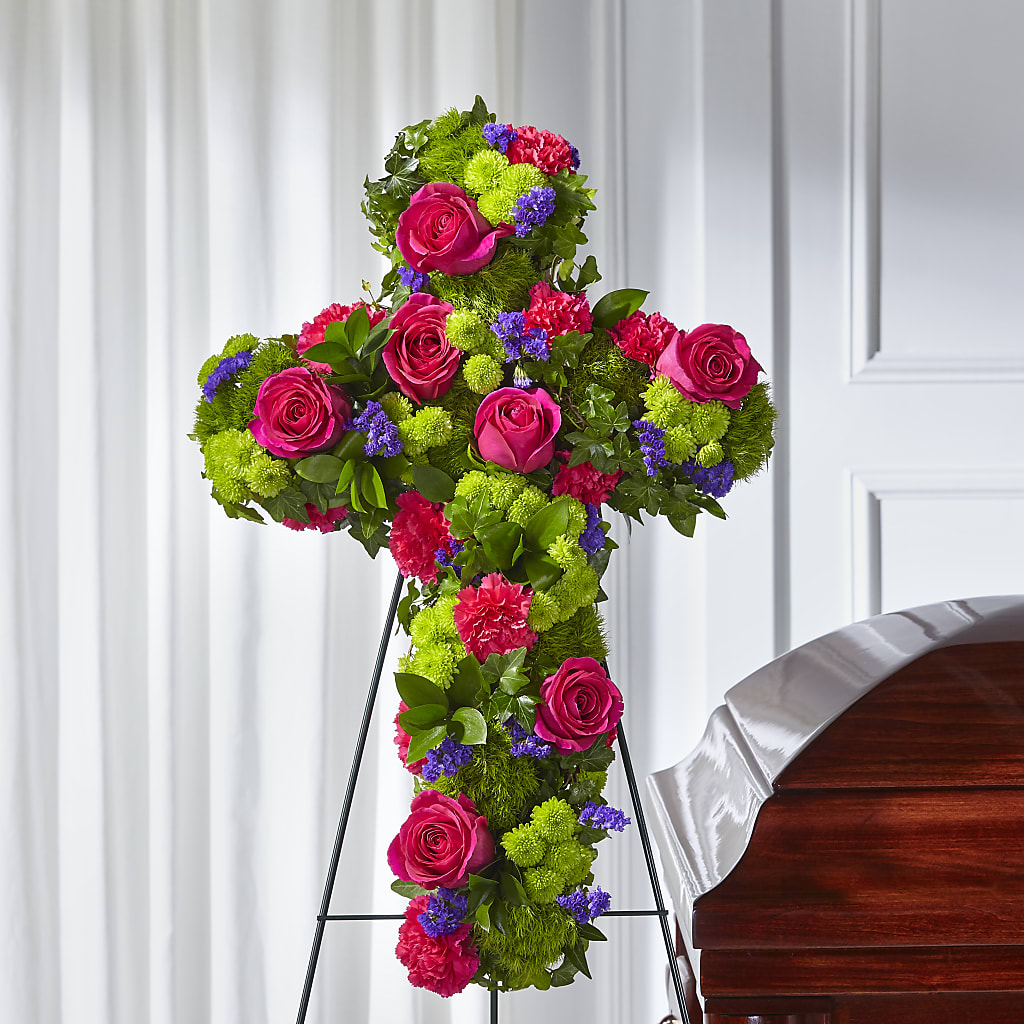 Gerbe Funéraire Croix Florale de Roses