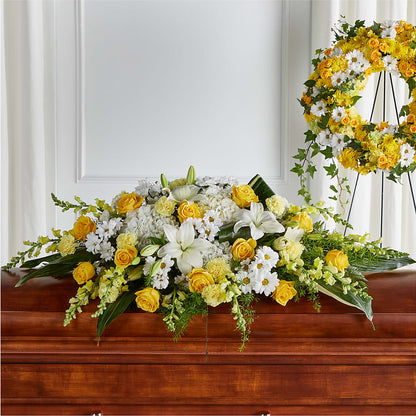 Golden Harmony Casket Spray –  Pettles Flowers, Salina KS