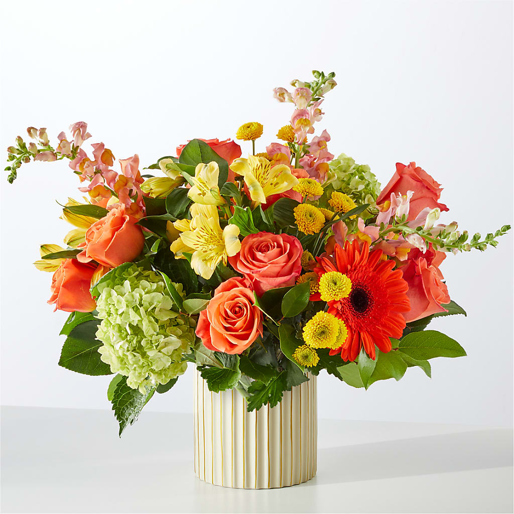 Autumn Sunshine Bouquet with Ivory Vase –  Pettles Flowers, Salina KS