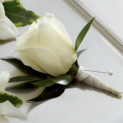 White Rose Boutonniere –  Pettles Flowers, Salina KS